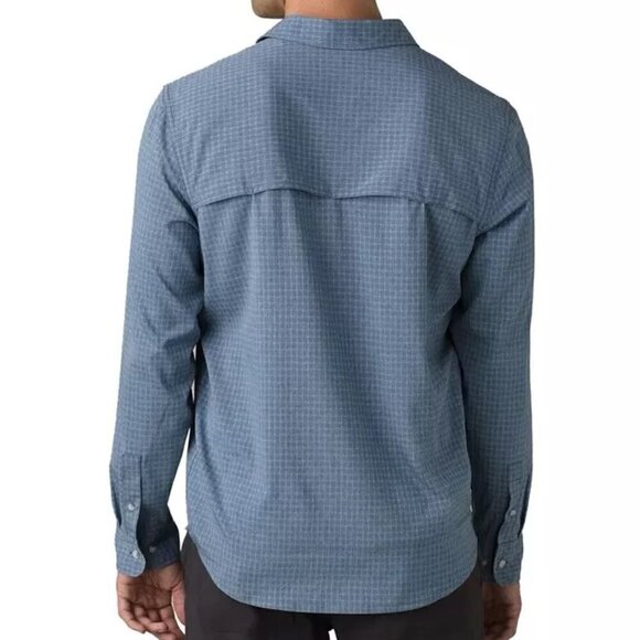 PrAna Shirt Men's Size ST Blue Gingham Garvan Button-up Vented Long Sleeve Shirt - Picture 2 of 16